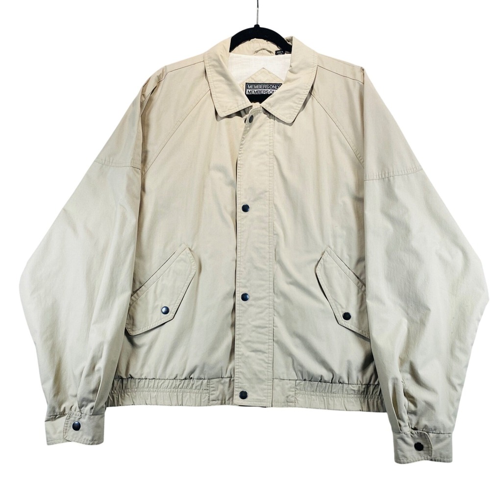 Members Only Vintage Khaki Windbreaker Jacket Men’s XL Oversized Canvas Snap